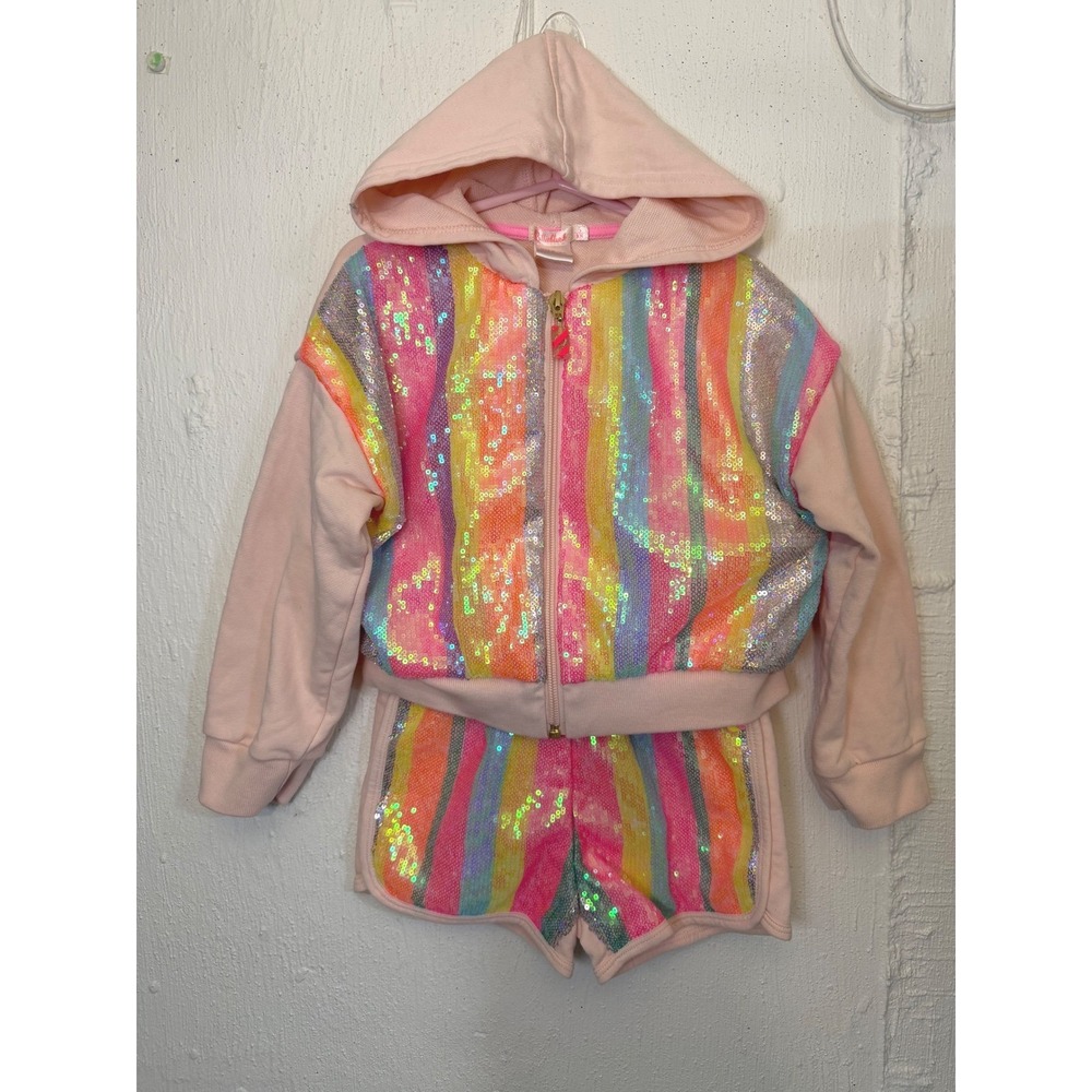Billieblush Girls Rainbow Sequin Hoodie and Shorts Set Pink Size 4/5T